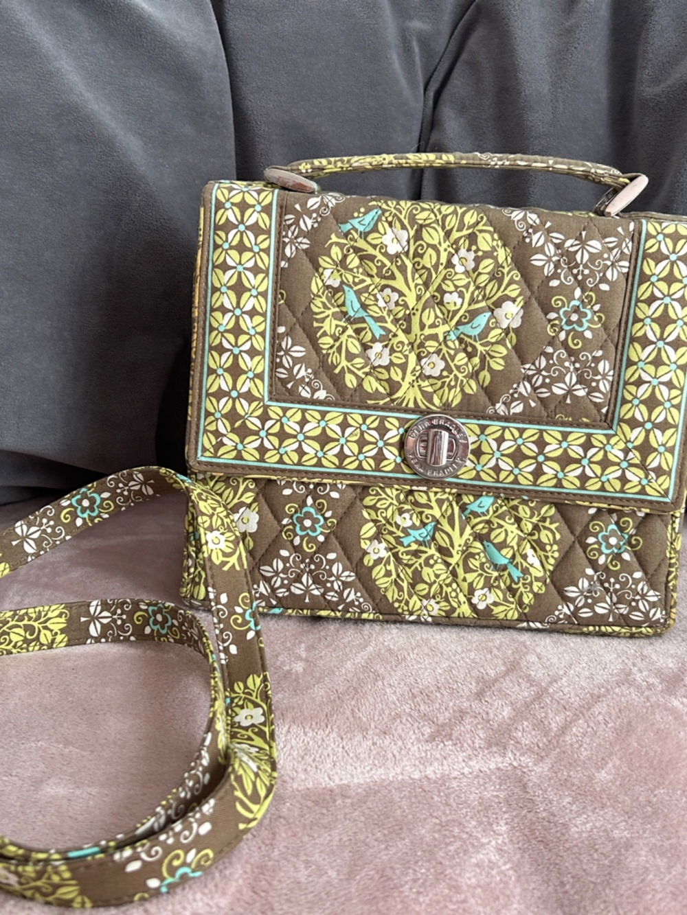 Vera Bradley Quilted Floral Crossbody Bag in Brown and Yellow